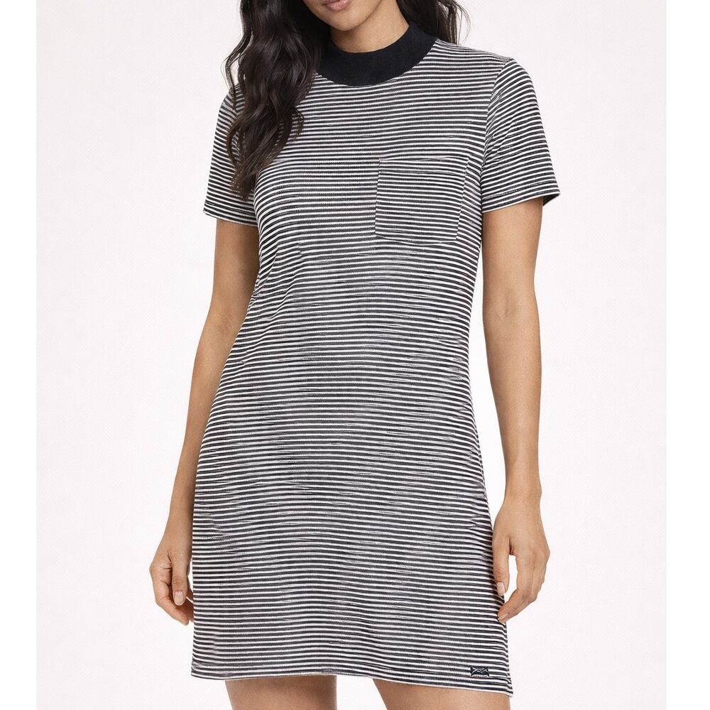 n:Philanthropy Beckett Black White Stripe T Shirt Dress Mock Neck Womens Med